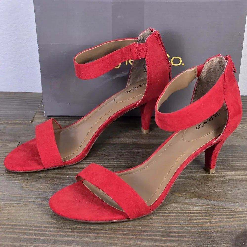 Style & Co. Paycee Faux Suede Two-Piece Dress Sandals red Size 10M Kitten Heel